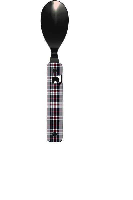 Besteckset faltbar 13H25, Hochglanz Schwarz, Blauer Tartan