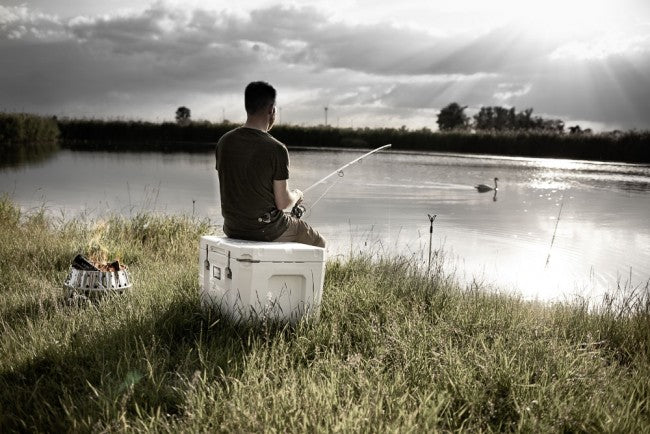 Fischen, Draußen, Wasser, Angler, Gras