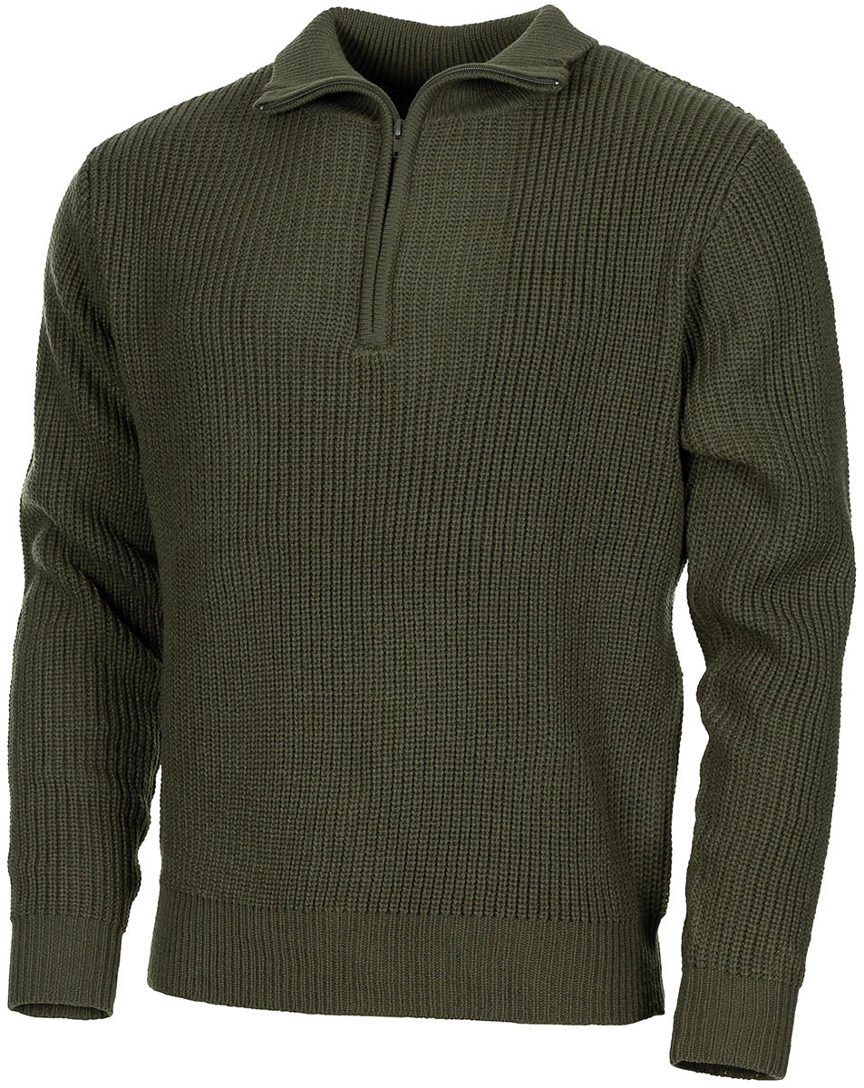 Pullover, "Troyer", oliv, mit Reissverschluss