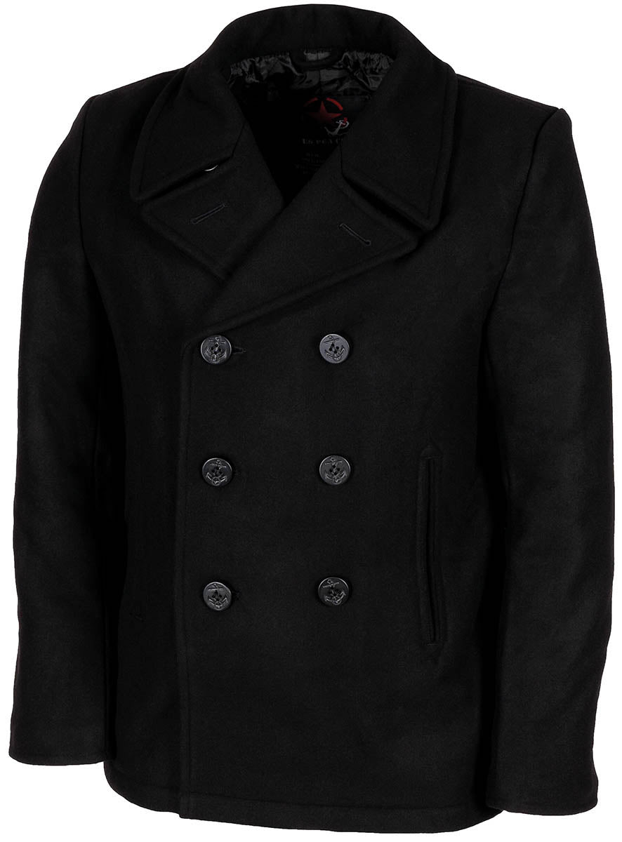 US Pea Coat, schwarz, mit schwarzen Knöpfen
