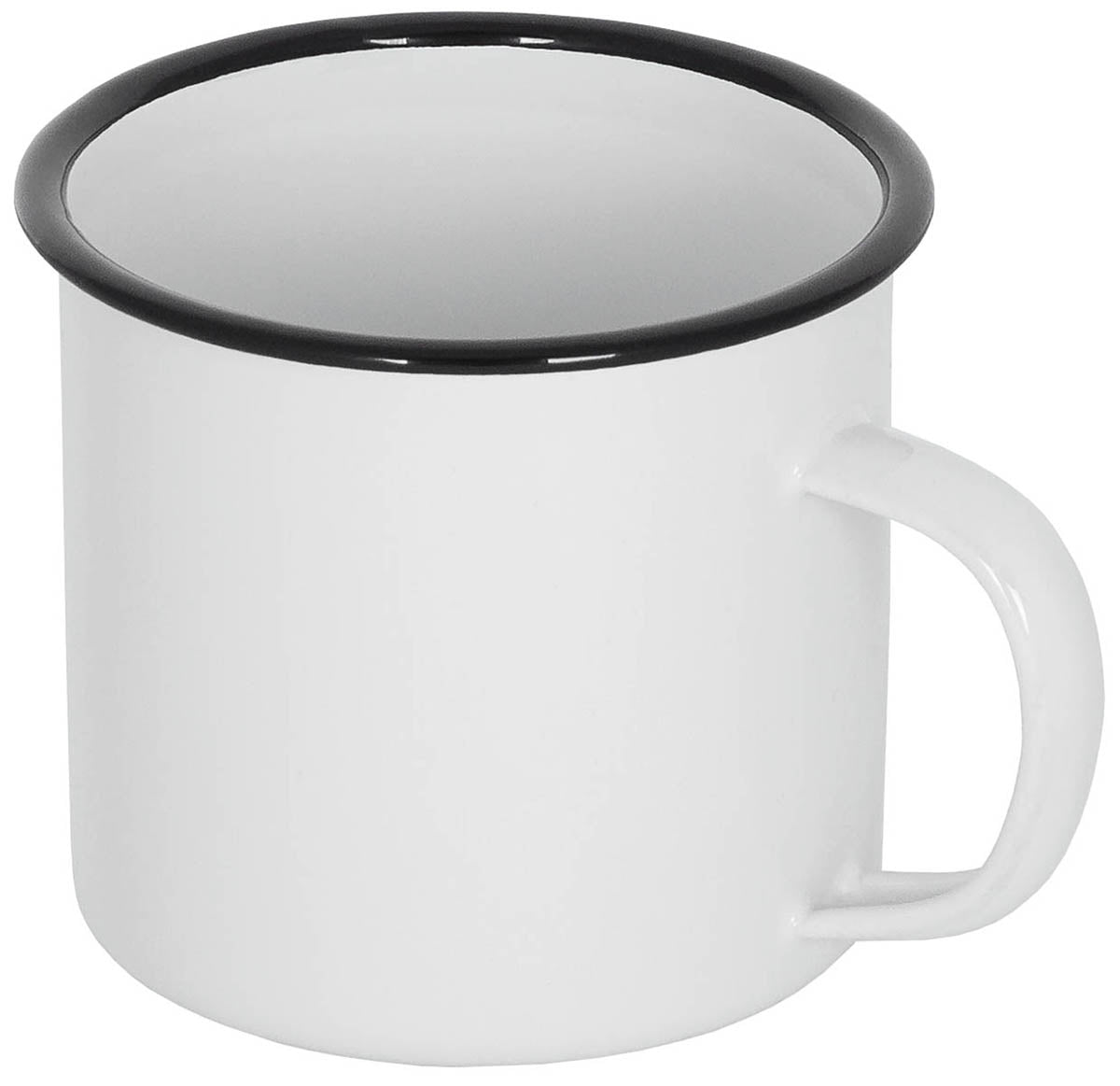 Emaille-Tasse, weiss-schwarz, ca. 350 ml