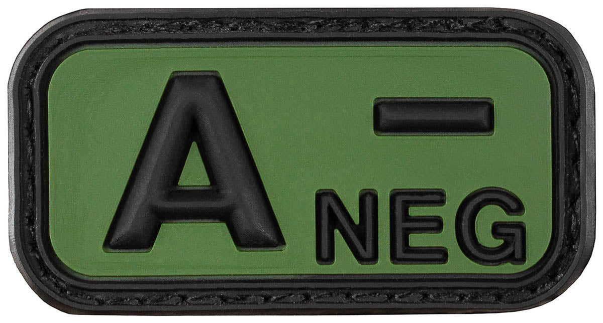 Klettabzeichen, schwarz-oliv, Blutgruppe "A NEG", 3D