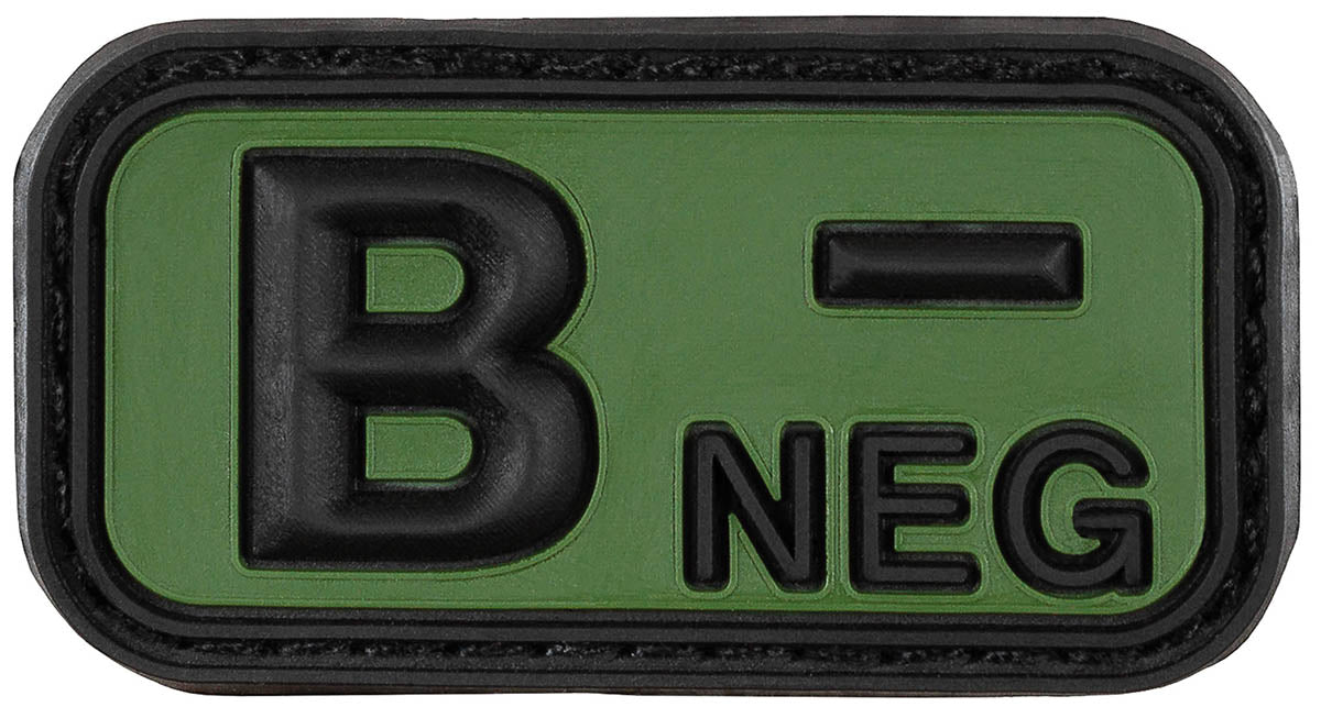 Klettabzeichen, schwarz-oliv, Blutgruppe "B NEG", 3D