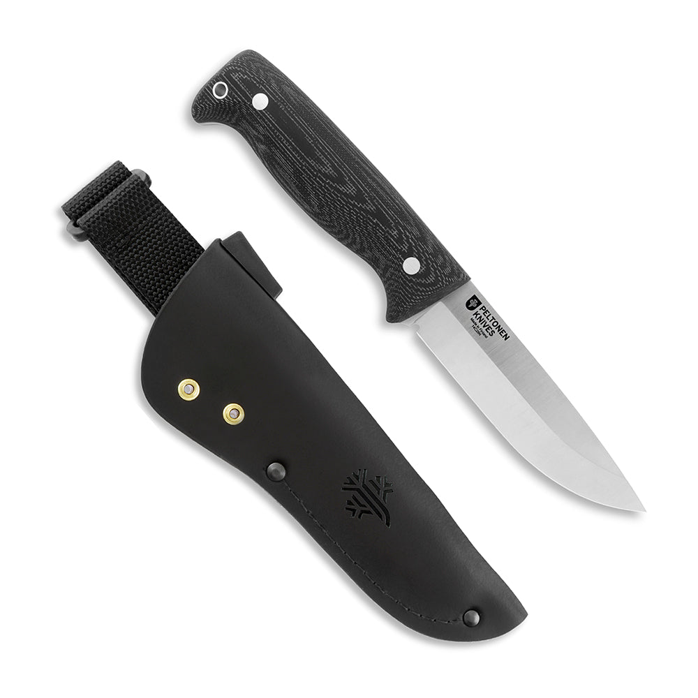 M07 Full Tang schwarz, unbeschichtet, Lederscheide (schwarz)