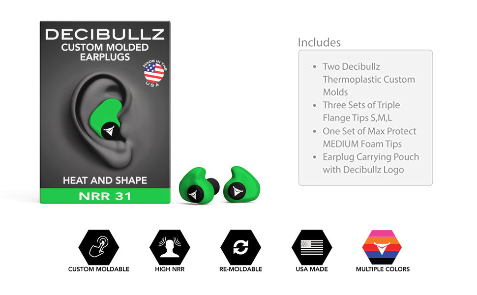 Decibullz - Custom Molded Earplugs Gehörschutzstöpsel grün (SNR=27db)