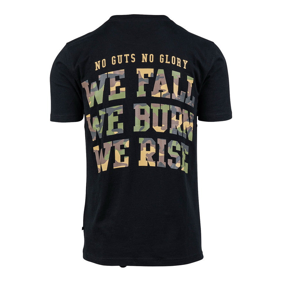 t-shirt, kurzarm, schwarz, tarnmuster, grafiktext