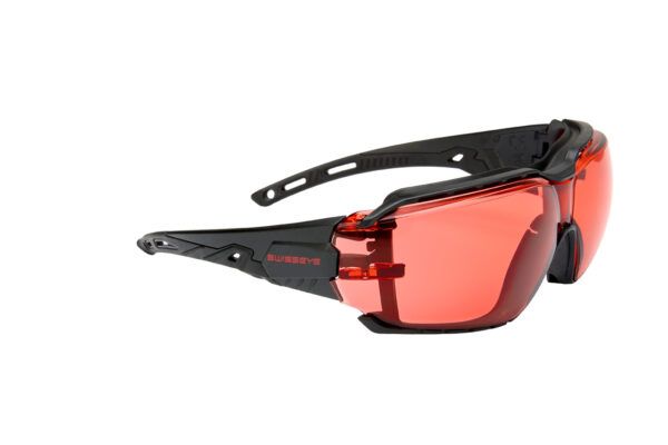 Schutzhandschuhe, Sicherheitsbrille, Rot-orange Gläser, Sportbrille, Rahmen aus Kunststoff