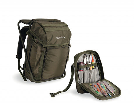 Angelrucksack mit Sitz oliv