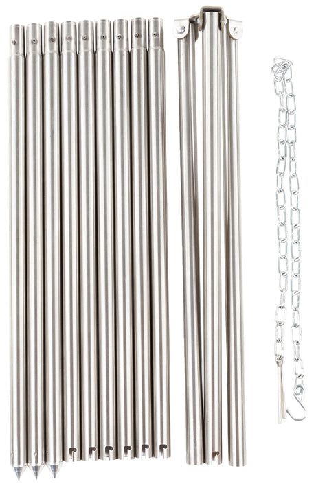 Dreibein, ca. 1,9 m, Edelstahl, mit Kette und Haken
