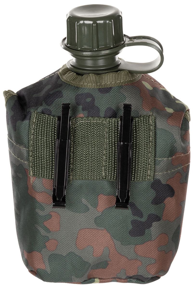 US Plastikfeldflasche, 1 l, Hülle, flecktarn, BPA-frei