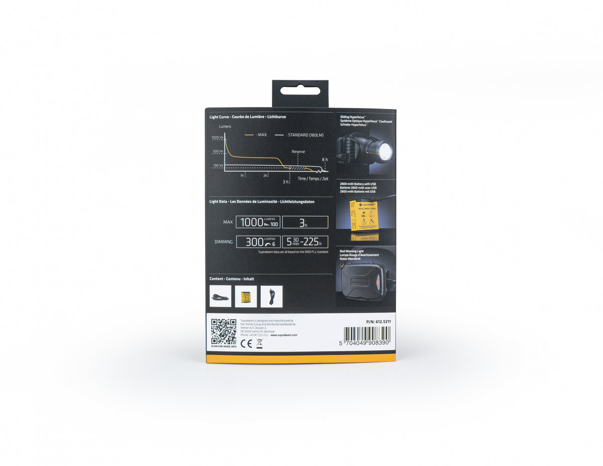 Stirnlampe V3pro rechargeable (1000 Lumen) + Q1mini als Geschenk!
