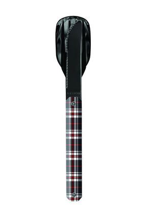 Besteckset 12H34, Hochglanz Schwarz, Blauer Tartan