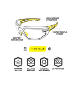 Brille Tactical Type-X, Black Frame, Amber Lens