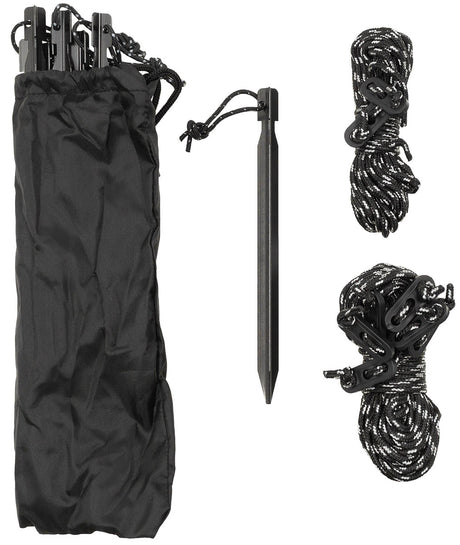 sandals, tent stakes, guy lines, rope, stake spike, Zeltstifte, Abspannleine, Schnur, Tragetasche, Pfahl-Set, Zeltstifte, Abs
