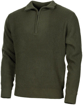 Pullover, "Troyer", oliv, mit Reissverschluss