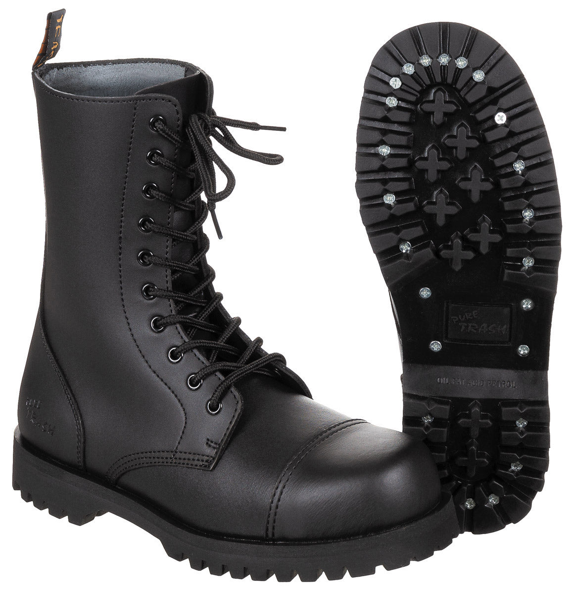Stiefel, 10-Loch,"Pure Trash", schwarz, Stahlkappe, Schrauben
