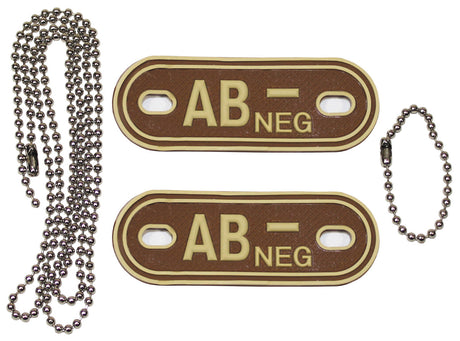 Blutgruppenmarken, mit Ketten, desert, "AB NEG", 3 D