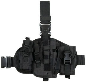 Pistolenbeinholster, "MOLLE", rechts, schwarz, mit Taschen