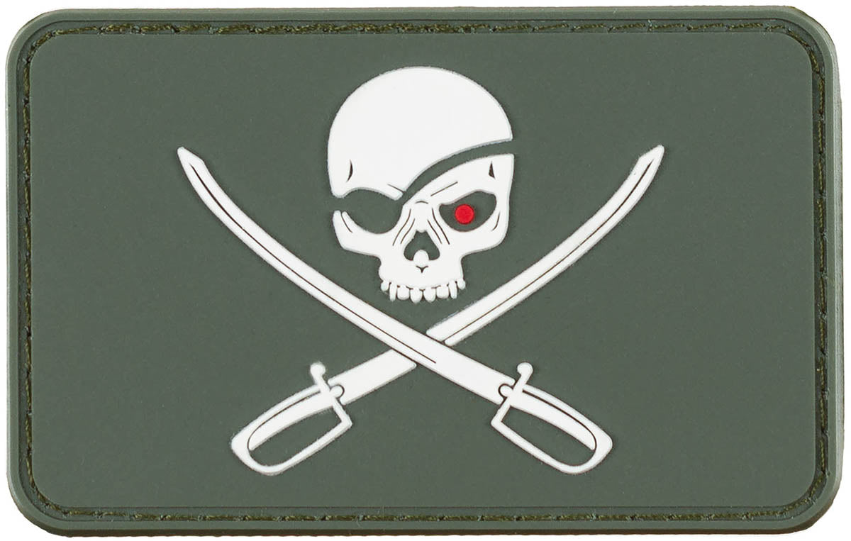 Klettabzeichen, 3D, "Skull with Swords", oliv