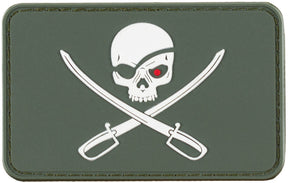 Klettabzeichen, 3D, "Skull with Swords", oliv