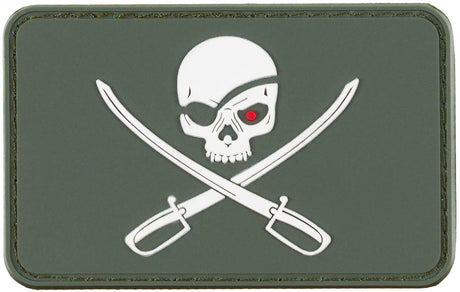 Klettabzeichen, 3D, "Skull with Swords", oliv