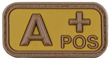 Klettabzeichen, braun-khaki, Blutgruppe "A POS", 3D
