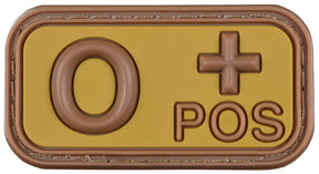 Klettabzeichen, braun-khaki, Blutgruppe "O POS", 3D