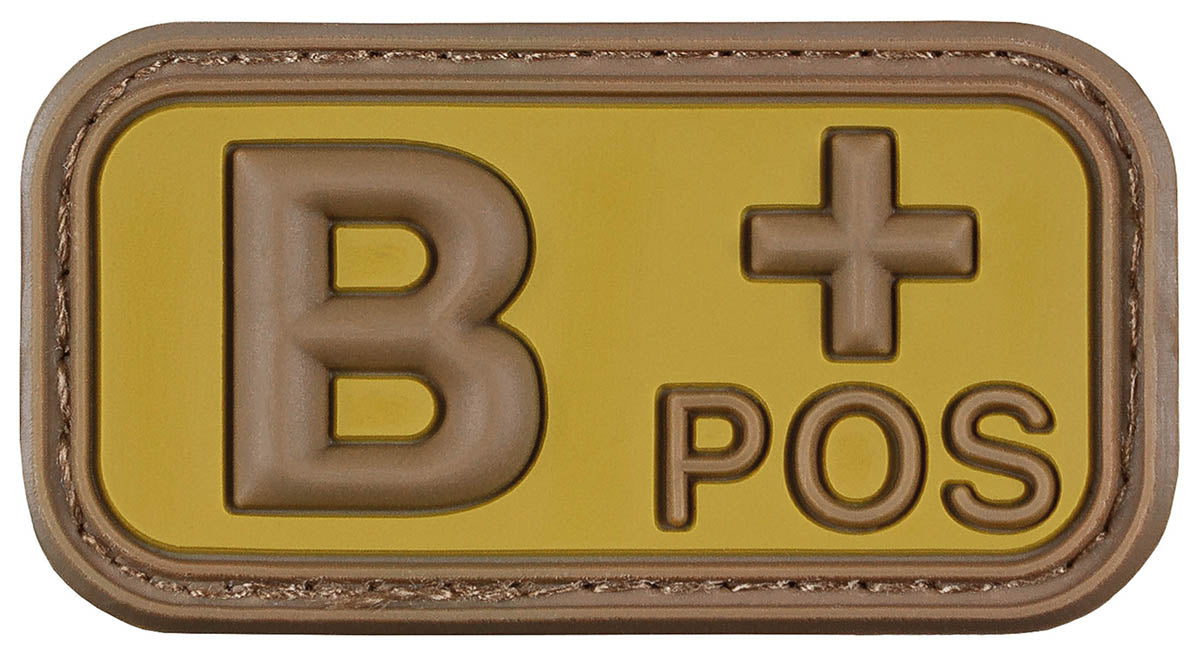 Klettabzeichen, braun-khaki, Blutgruppe "B POS", 3D