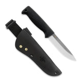 M07 N690 Ranger Puukko schwarz, unbeschichtet, Lederscheide (schwarz)