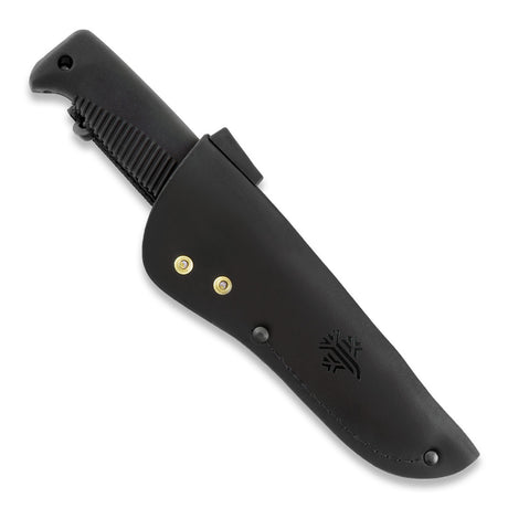 M07 N690 Ranger Puukko schwarz, unbeschichtet, Lederscheide (schwarz)