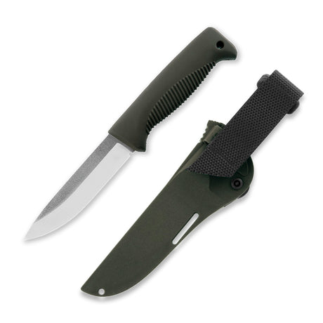 M07 N690 Ranger Puukko grün, unbeschichtet, Kompositscheide (grün)