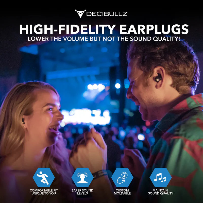 Decibullz - High-Fidelity Earplugs Gehörschutzstöpsel schwarz (SNR=19db)