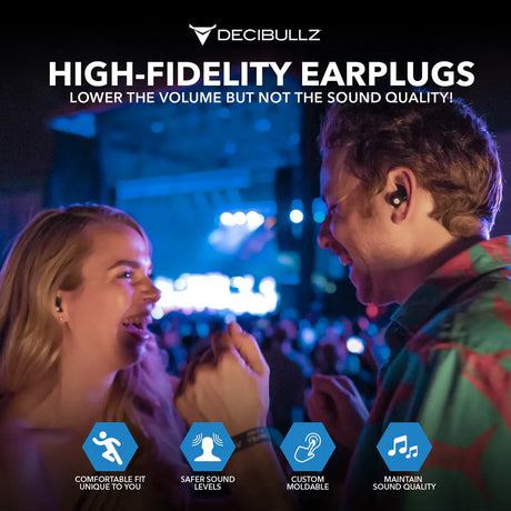 Decibullz - High-Fidelity Earplugs Gehörschutzstöpsel schwarz (SNR=19db)