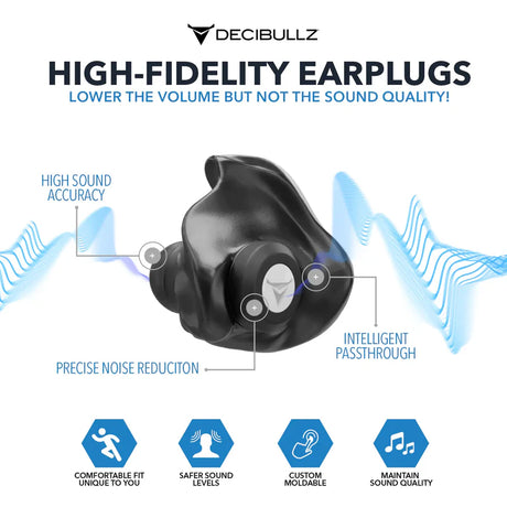 Decibullz - High-Fidelity Earplugs Gehörschutzstöpsel schwarz (SNR=19db)