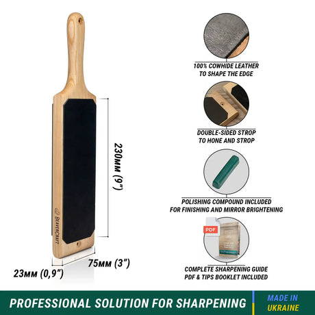 BeaverCraft - LS1P1 Doppelseitiger Leder-Paddelstreichriemen mit Poliermasse