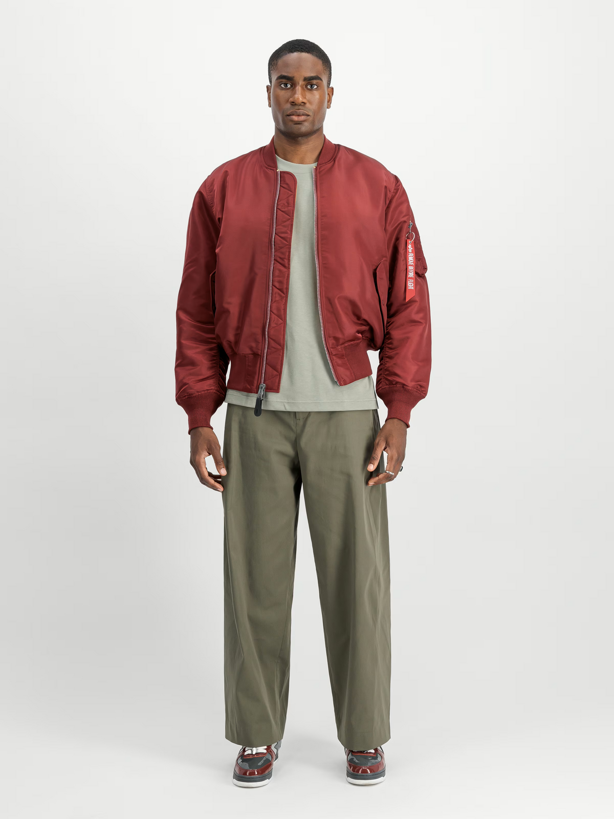Bomberjacke, Rot, Bomber, Reißverschluss, Ärmel-Tasche