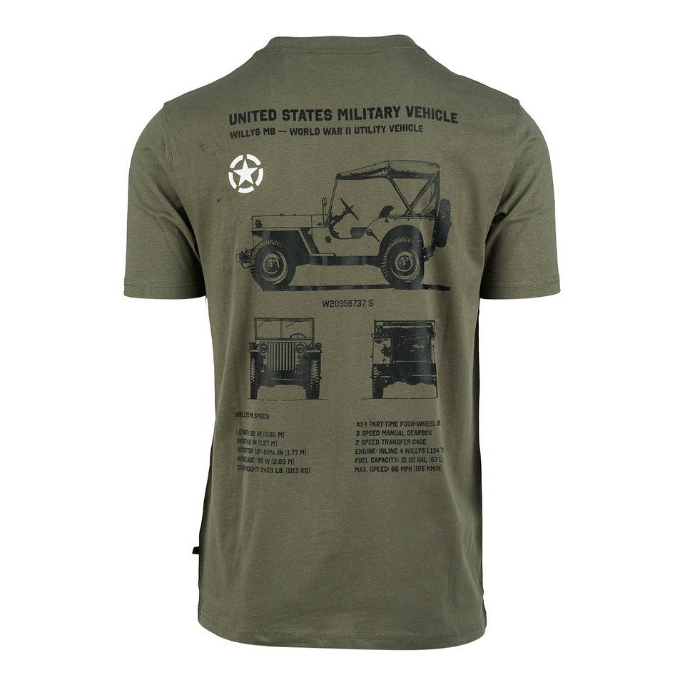 T-Shirt, Militär, Oliv, Vintage, Jeep