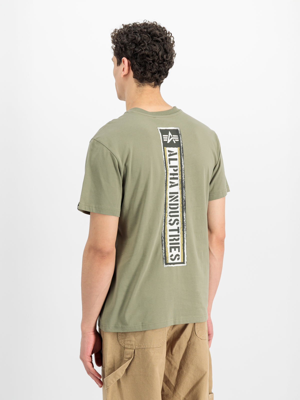 T-Shirt, Olivgrün, Rücken-Print, Kurzarmshirt, Casualwear