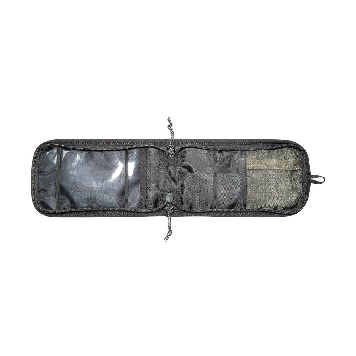 faltbarer organiser, zippered case, außen schwarz, netztasche, reißverschluss
