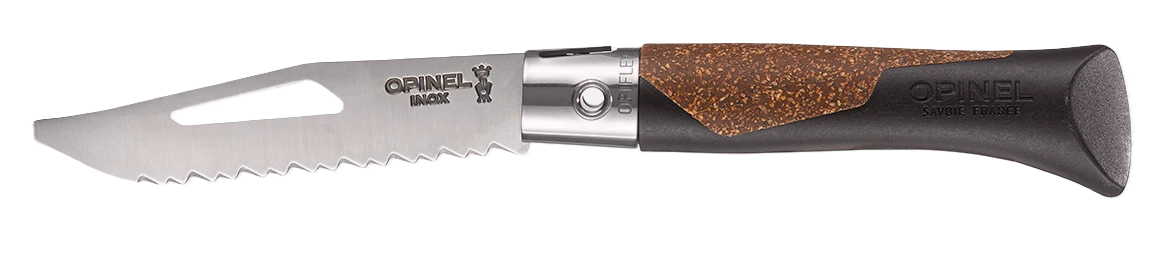 Tauchmesser, Fixed blade, Rostfreier Stahl, Zackige Kante, Griff aus Kunststoff und Kork