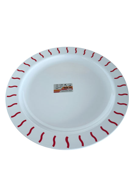 Plate, white, red pattern, large diameter, spur marker, Teller, weißer Teller, rote Randverzierung, Dekorationsplatte, Kerami