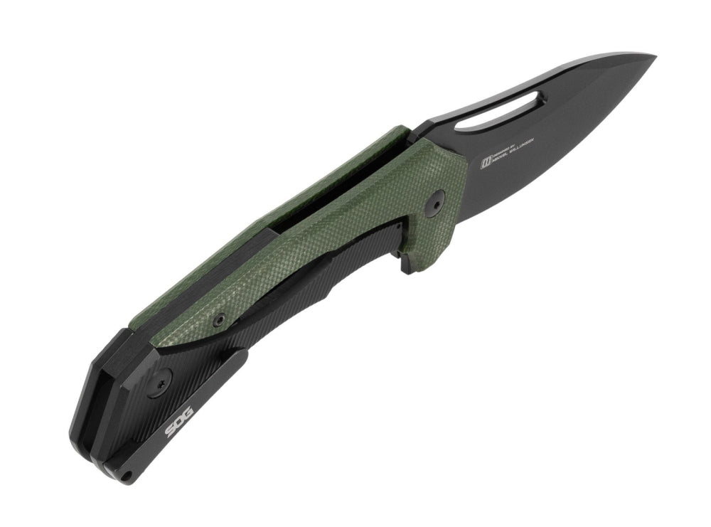 Messer, Foldmesser, grüner Griff, schwarze Klinge, Schnappverschluss