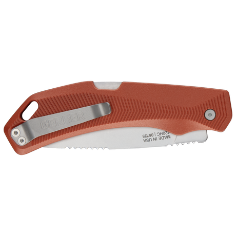 Faltmesser, roter Griff, >Z serrated?, Klinge gezackt, Made in USA