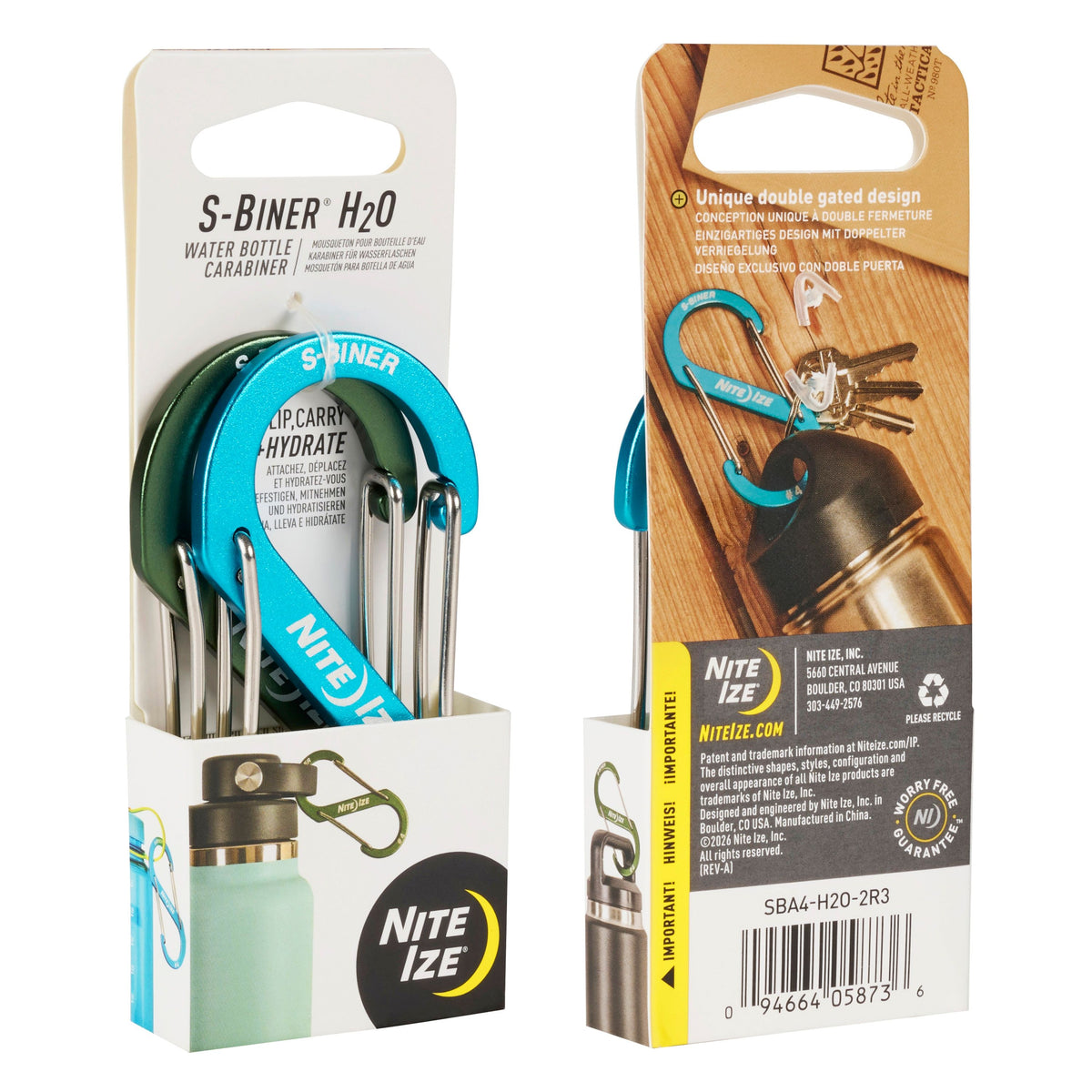 Wasserflasche, Karabiner, Faltwerkzeug, Hydration, Blau