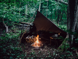 Zelt, Campingzelt, Feuerstelle, Holzstapel, Waldcamping