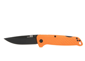 outdoor knife, folding knife, orange handle, black blade, SOG Adventure LB
