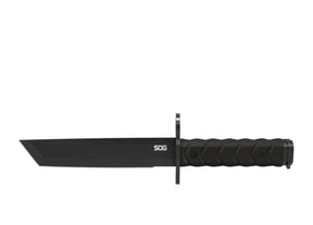 Taktischer messer, Feststehende Klinge, Schwarze Klinge, Griff mit Rillen, SOG-Logo